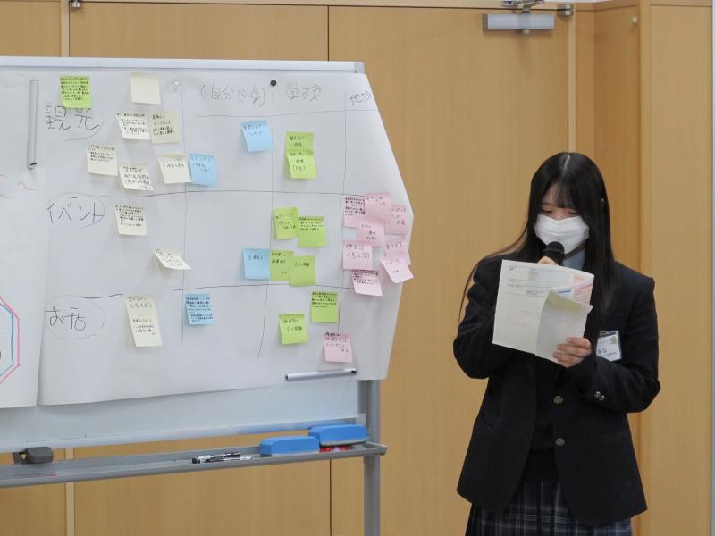 Aグループの生徒が成果発表している様子