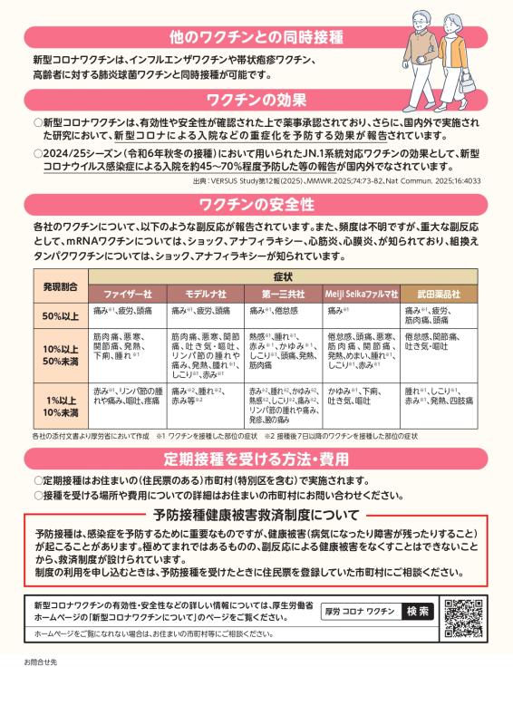 厚生労働省新型コロナワクチン定期接種チラシ2ページ