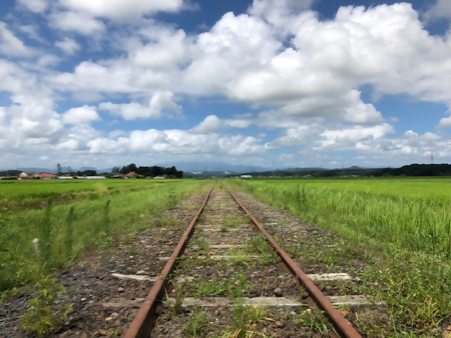田園の中を通る線路の風景